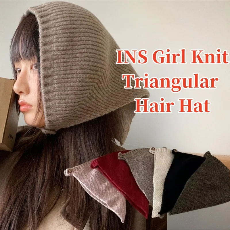 

Korean Ins Triangular Hair Hat Solid Color Handmade Breathable Adjustable Knit Headwear Photo Creating Atmosphere Pullover Hat