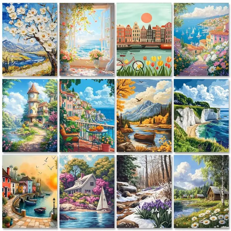 

CHENISTORY Paint By Number Kits Lake Scenery Handpainted Picture By Number Drawing On Canvas Wall Art Home Decoration DIY Gift