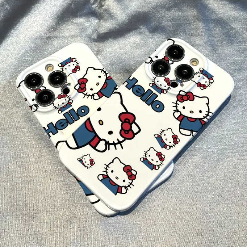 Kawaii Hello Kitty Cute Cartoon etui na telefon iPhone 15 14 13 12 11 Pro Max XR XS 7 8 Plus wysokiej jakości pokrowiec Girls Y2k Hot New