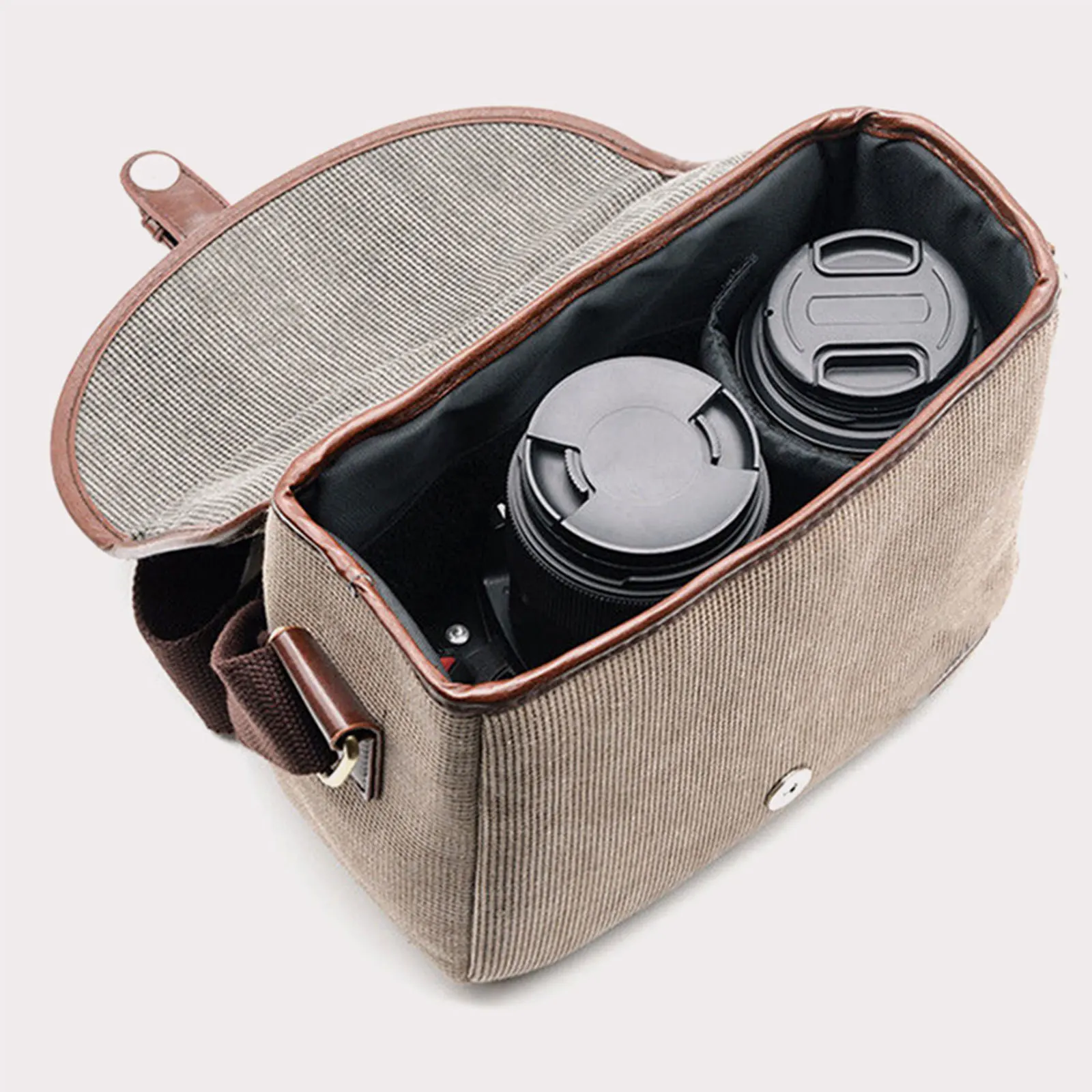 

Camera Bag Case with Compartments Portable Handbag Organizer Photography Lens Zinc Alloy Hardware Storage Accessory Pouch