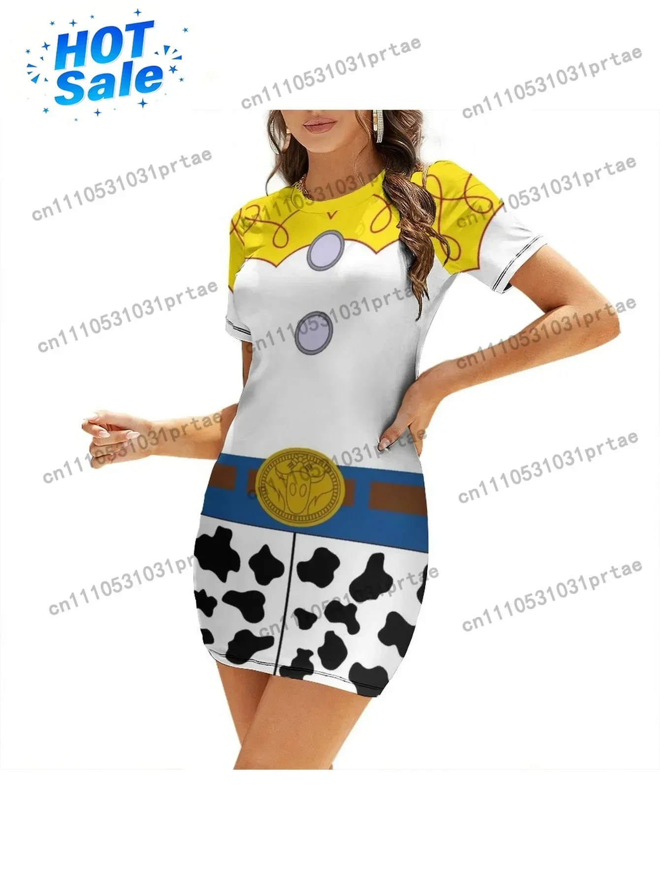 Women's Short Sleeve Strapless Smock Dress - 3D Digital Print All-Over Bodycon Dress with Smock Collar & Short, High-Stretch Com