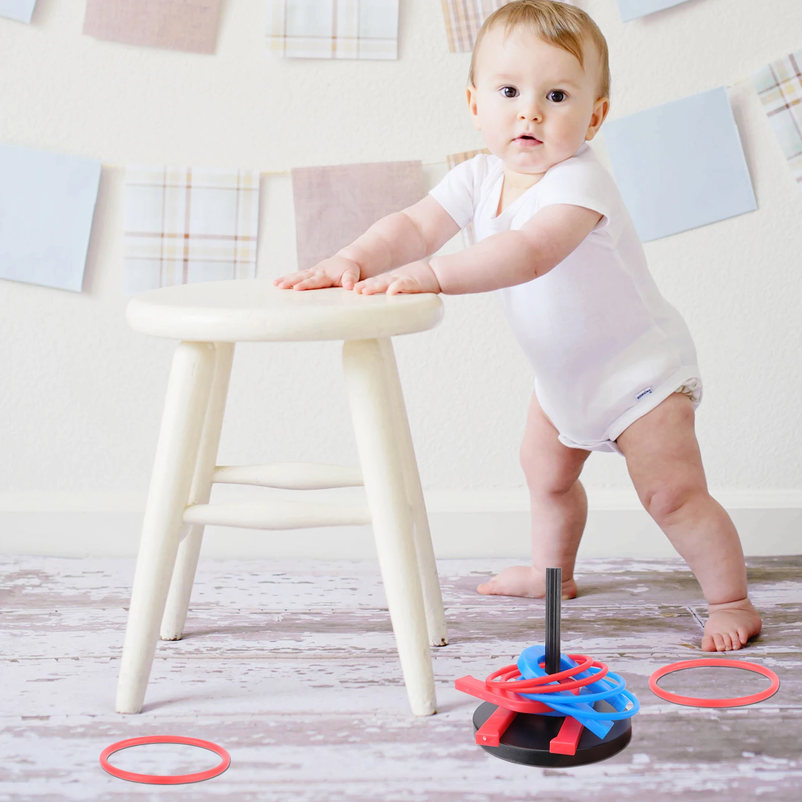 3 ensembles d'anneaux de lancer en fer à cheval, anneaux de lancer en plastique légers pour enfants, ensemble de lancer circulaire éducatif intérieur et extérieur