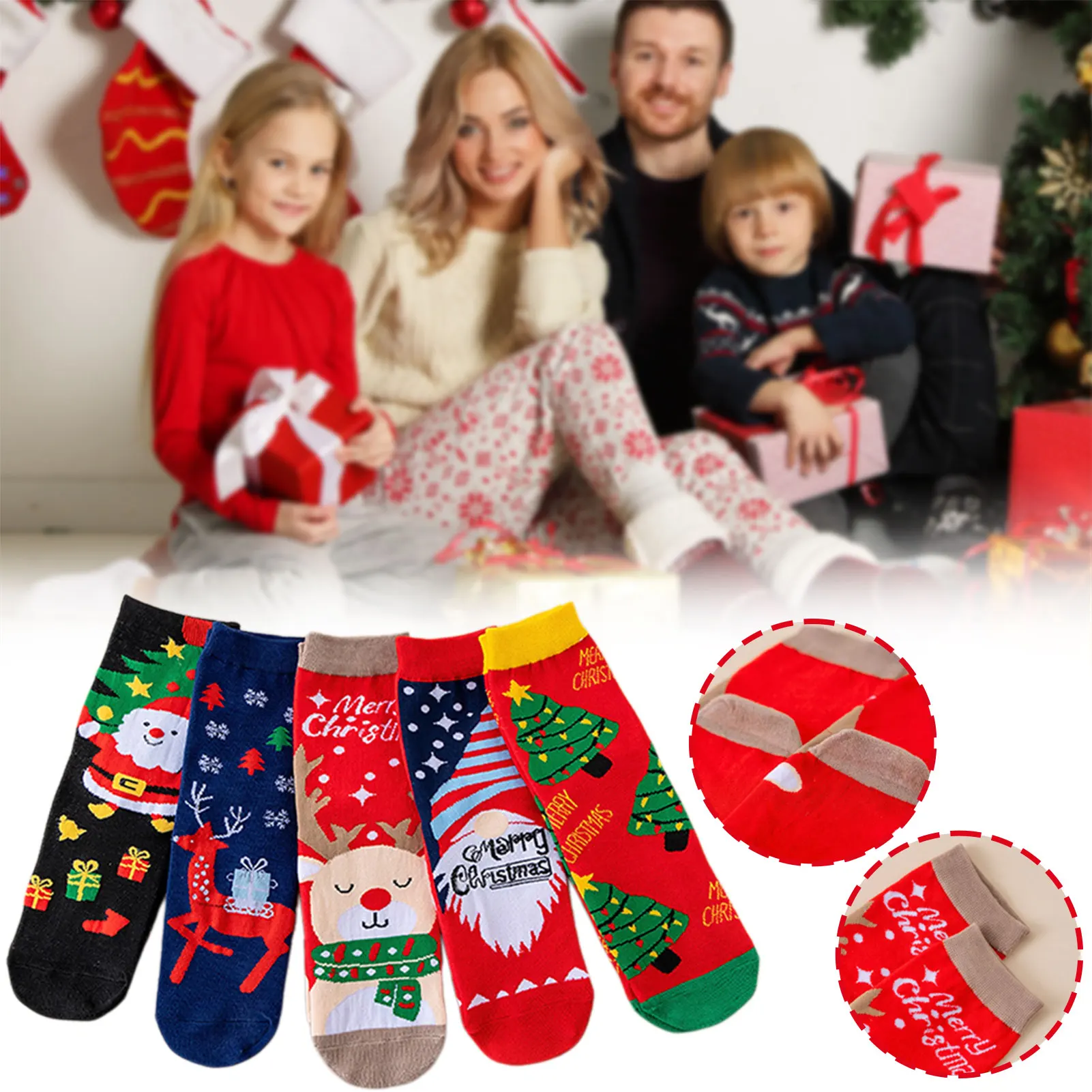 5 Paar Weihnachtssocken, lustige Weihnachtsmotiven, Weihnachtsdesign, festliche Baumwollsocken, Unisex, kuschelige Socken, Strumpffüller, Geschenk
