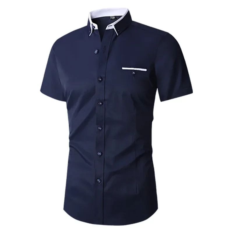 

Korean Fashion Shirts for Men Summer Casual Mens Male Dress Shirts Solid Slim Fit Short Sleeve Men's Clothing