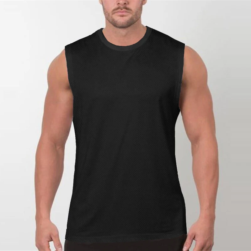 Men’s Gym Stringer Tank Tops Muscle Fit Sleeveless Workout Shirt Mesh Quick Dry O Neck Vests for Bodybuilding Fitness Training