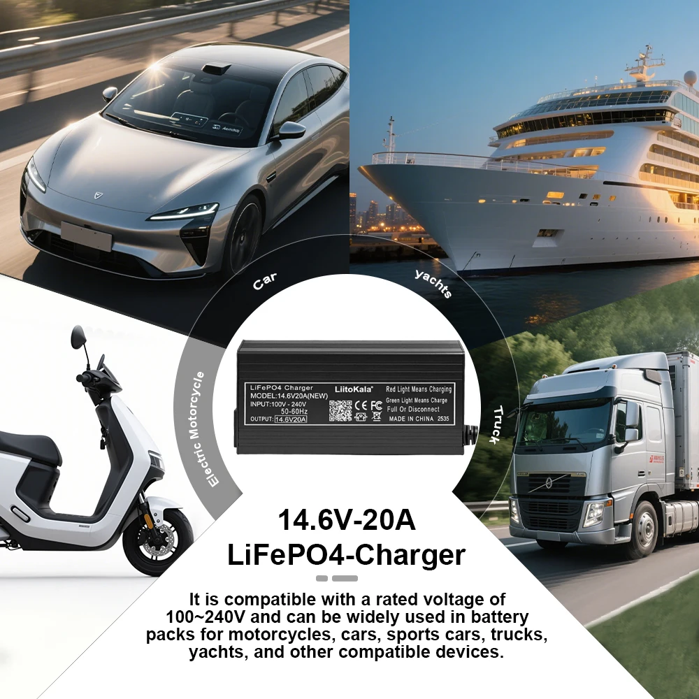 Liitokala 14,6V 20A LiFePO4-Ladegerät 12V mit Krokodilklemmen, AC100-240V Eingang für 4S-Ladegerät LiFePO4 12V – Detail 1