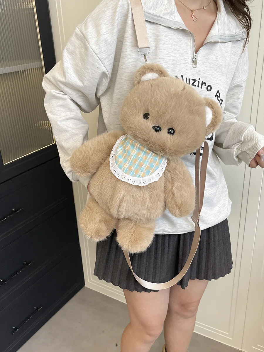Delicate Doll Backpack Girl Outdoor Travel Shoulder Bag Plush Material Cute Animal Pattern Daily Match Arc Shoulder Strap 1