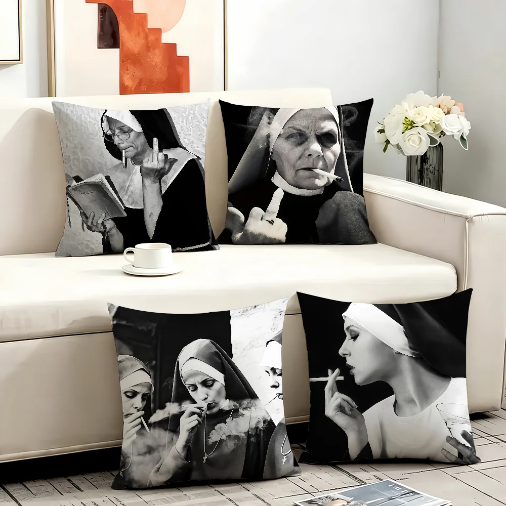 Funny Smoke Nun cushion cover Anti-dustmite Sofa Cushion Decorative Office Cover Lounge Area Indoor & Outdoor Use