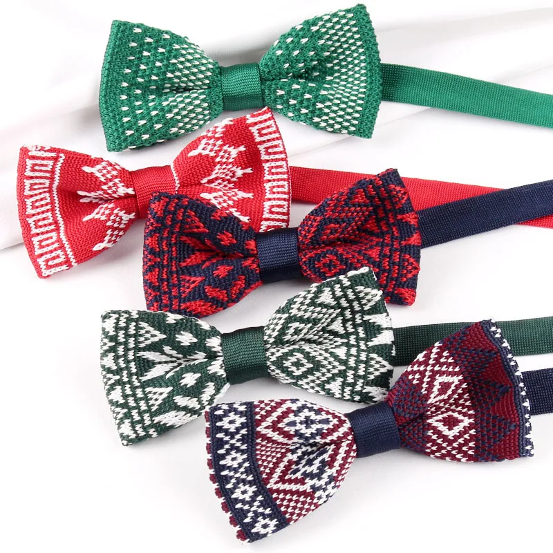 Wholesale Christmas Woven Knitted Bow Ties Casual Green Dots Bowknot Banquet Performance Host Neckwear Butterfly Wool Bowties