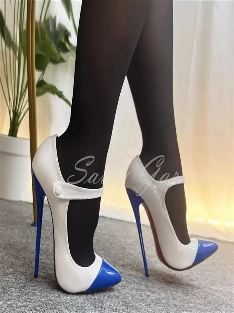 16 cm/14 cm Vrouwen Gemengde Kleuren Pompen Puntige Teen Naaldhak Ondiepe Voorband Mode Hoge Hak plus Size Enkele Schoenen - afbeelding 2