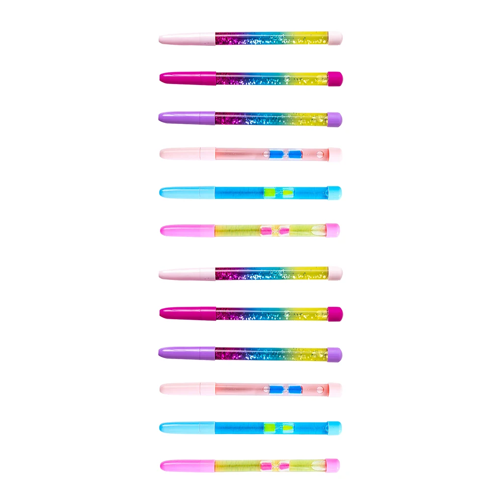 

12Pcs Signature Pens Lightweight Compact Size Quicksand Design Adorable Cartoon Multi-Use Writing Performance Props