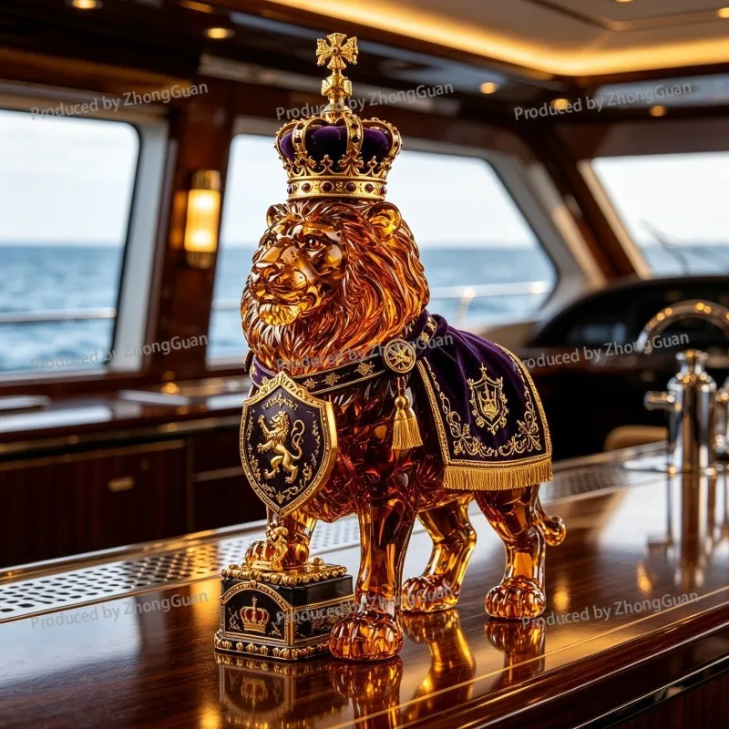 Crown Lion Irregular Glass Decanter - European Style Embossed Business Craft Liquor Bottle