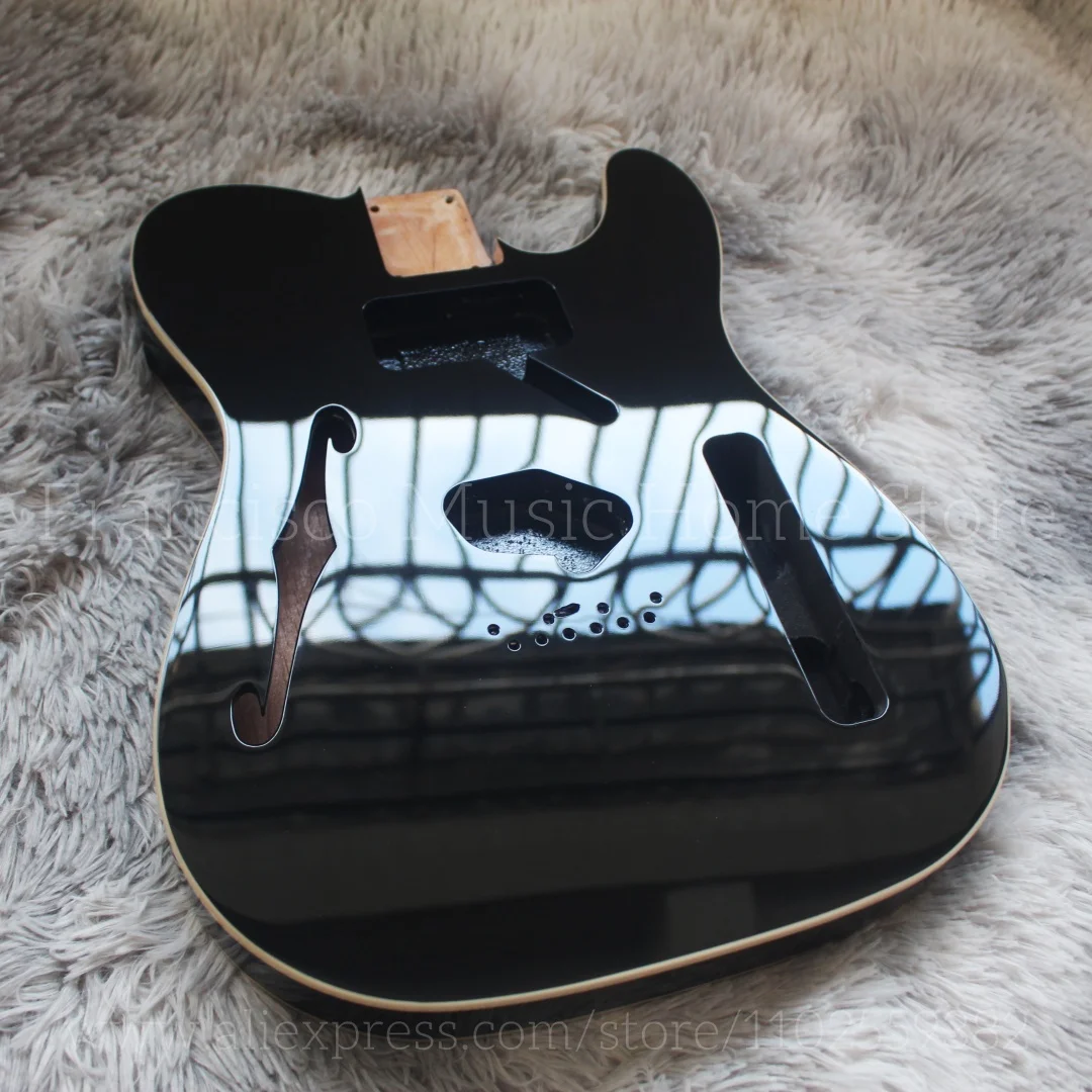 Black TL Electric Guitar Body Alder Wood Thinline Semi-hollow with F  hole White edg Design
