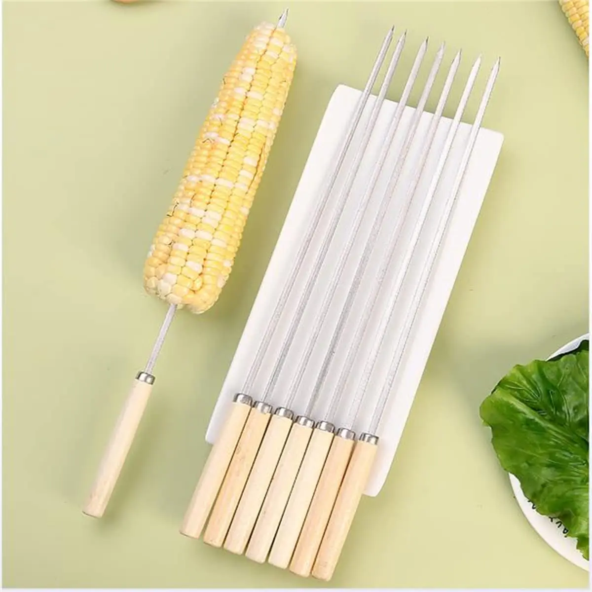 Brochetas Premium de Acero Inoxidable Grueso con Mangos de Madera - Fáciles de Girar, Antiadherentes, Resistentes al Calor, Perfectas para Alitas de Pollo