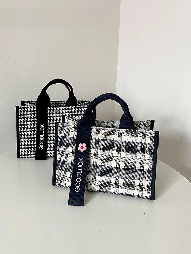 Thickened Waterproof Plaid Canvas Tote Bag Single Shoulder Slant Crossed Tote Bag Fashionable Large Capacity Handbag