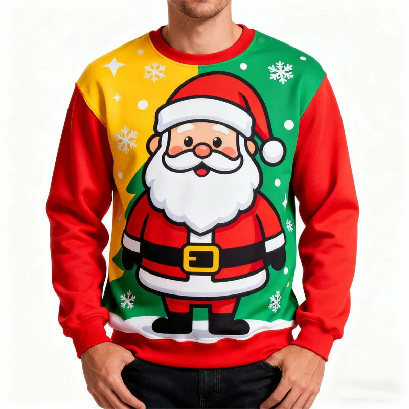เสื้อสเวตเตอร์คริสต์มาสลายพิมพ์ 3 มิติ สำหรับผู้ชาย แฟชั่นลายซานต้า มนุษย์หิมะ ต้นคริสต์มาส สีสันตัดกันสไตล์ฤดูใบไม้ร่วง เสื้อพูลโอเวอร์สำหรับวันหยุด