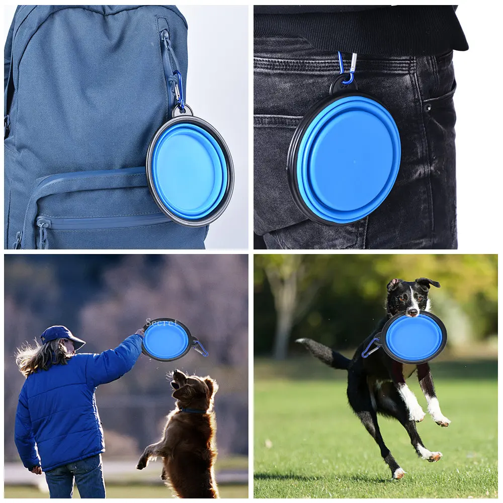 Zusammen klappbares Haustier Silikon Hundefutter Wasserschale Outdoor Camping Reisen tragbare Falt zubehör Geschirr mit Karabiner