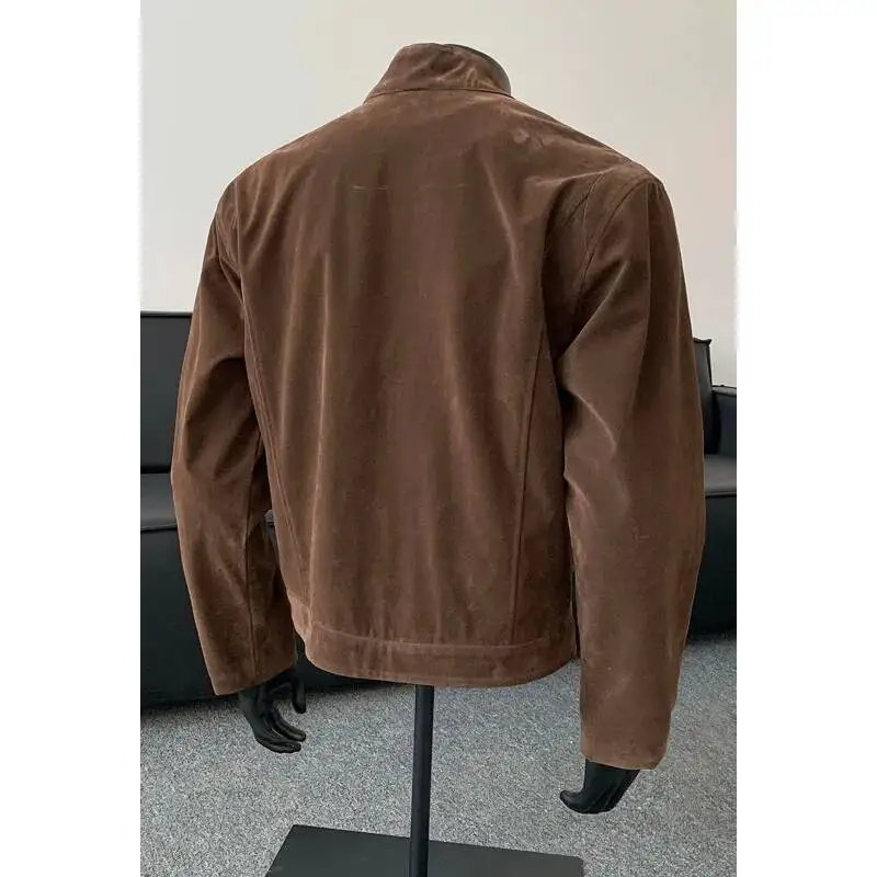 رجل دراجة نارية سترة 2025 الخريف الرجعية ميلارد سترة قصيرة العصر الحديثة الجلد المدبوغ رجل منفذها معطف ملابس خارجية أنيقة