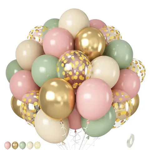 40pcs 레트로 핑크 세이지 그린 골드 색종이 라텍스 풍선 정글 사파리 크리스마스 호두 까기 인형 우드랜드 생일 파티 장식