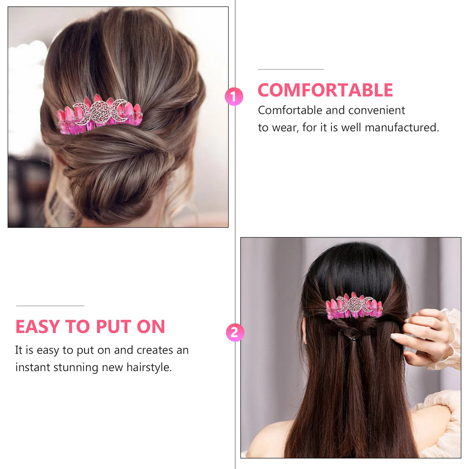

Hair Comb Handmade Comb Hair Accessory Exquisite Headwear Three-Moon Pattern Hair Decor
