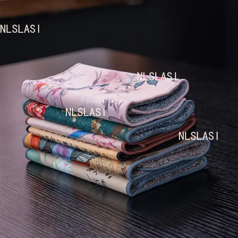 Thick Suede Tea Towel Household Chinese Desktop Mat Ink Wash Painting Traditional Chinese Painting Towel Teaset Accessories