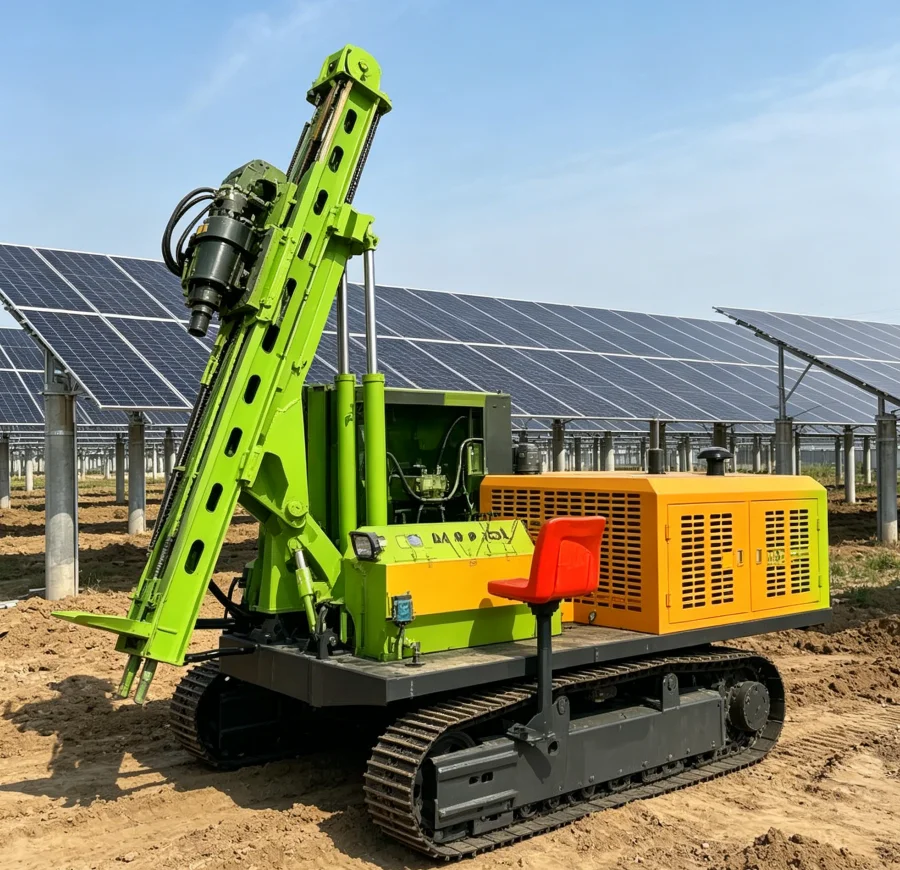 High Torque Solar Piling Rig, Crawler Photovoltaic Pile Driver for Ground Mount Solar System, 75KW Diesel Engine,