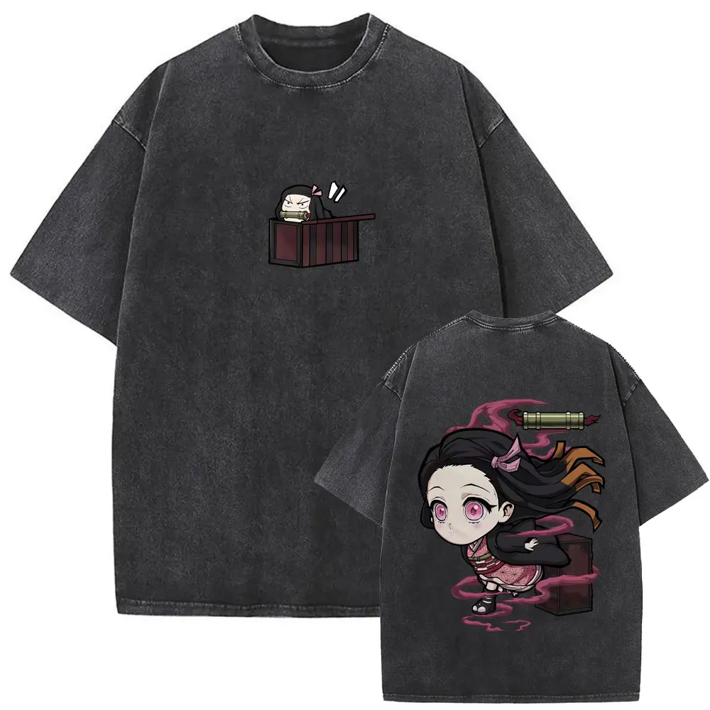

Washed Vintage Anime Demon Slayer T-shirt Kawaii Cute Kamado Nezuko Graphic T Shirts Men Women Cartoon Fashion Oversized T Shirt