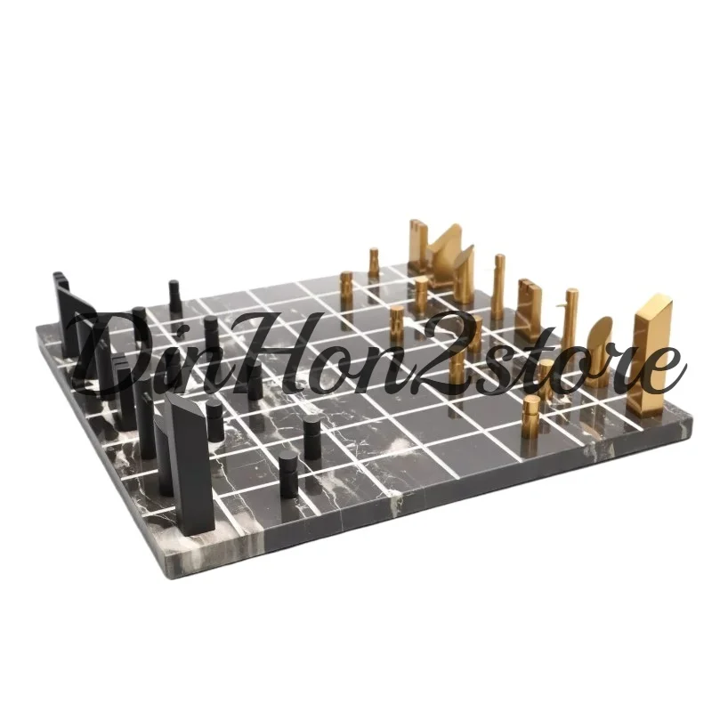 Simple marble chessboard geometric ornament metal chess pieces model room home living room light luxury desktop