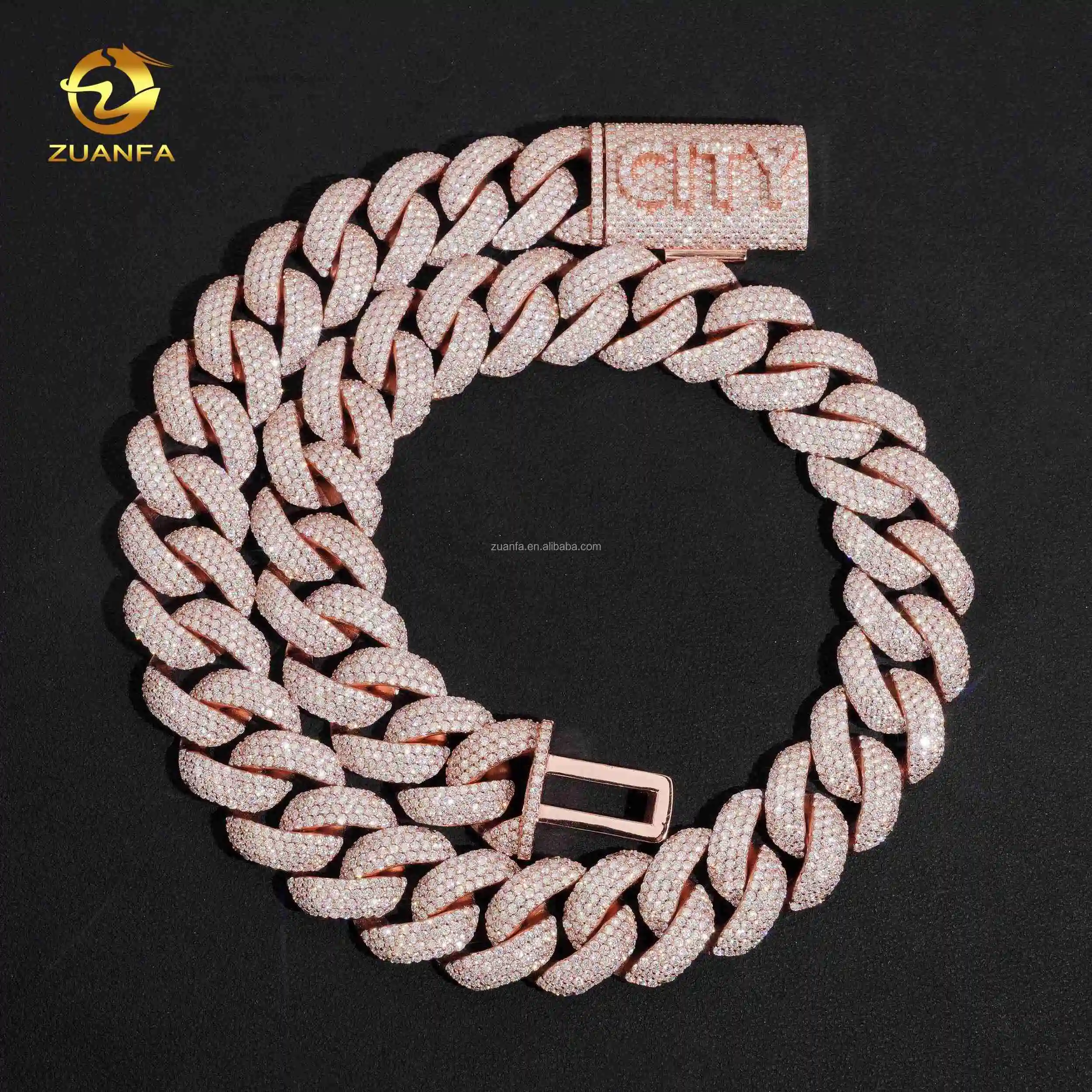 Customized Name Lock 925 Solid Silver Rose Gold Color 20mm Big Guy 4Rows Iced Out Hip Hop D Moissanite Diamond Miami Cuban Link，