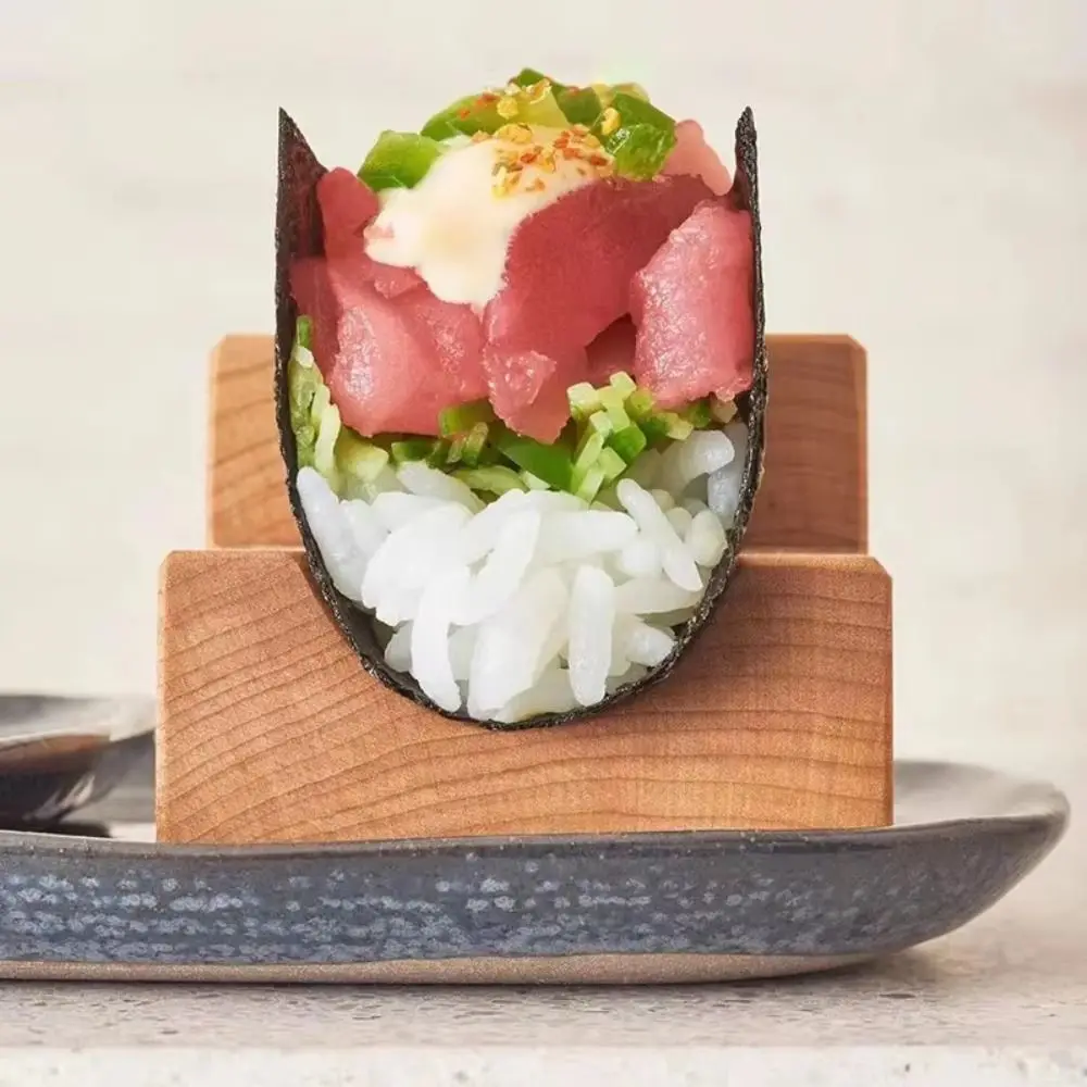 Hot U Shape Sushi Rack Wood Elegant Design Wooden Taco Snack Food Holder Wood Plate Cuisine Stand Sashimi Sushi Boat