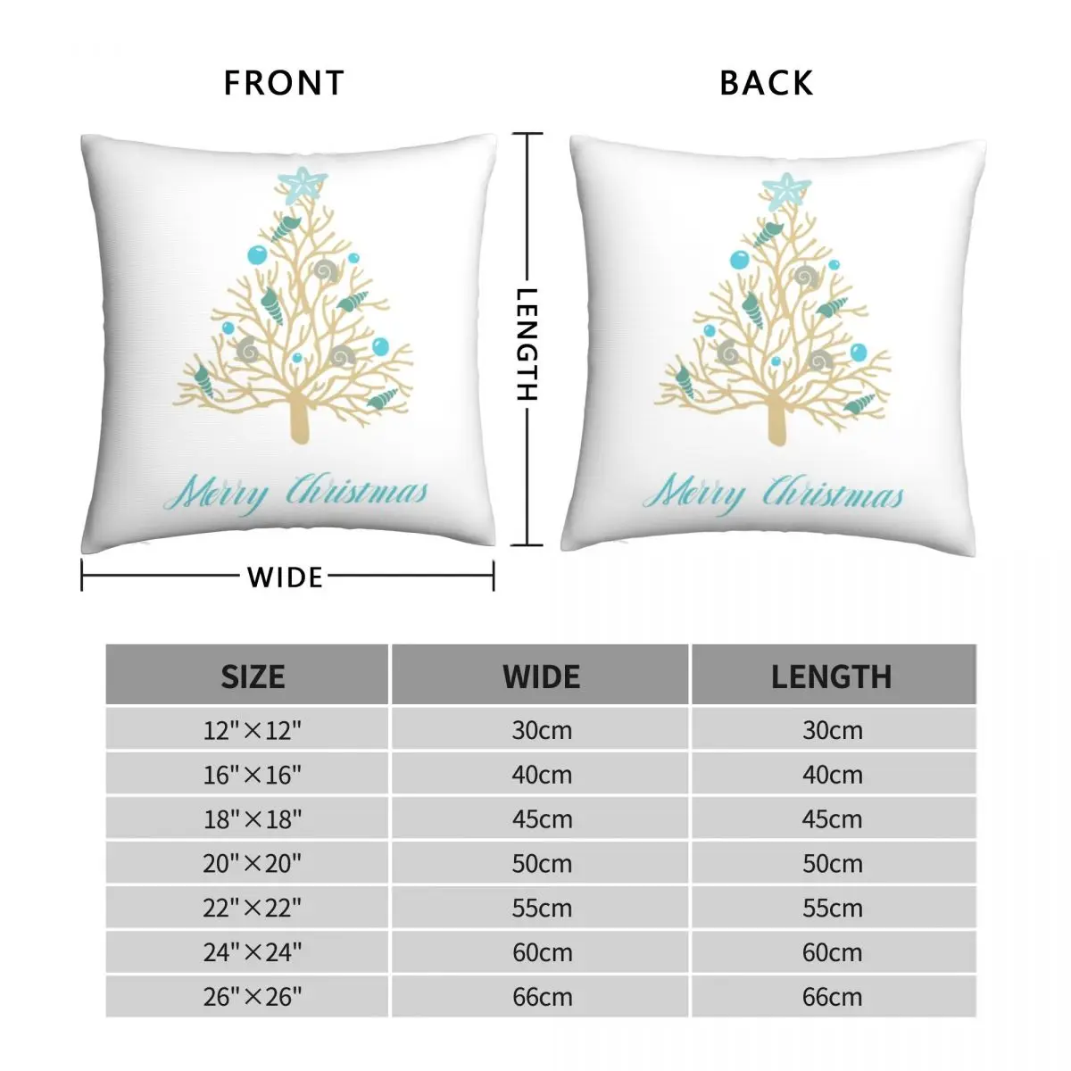 Coral And Seashell Christmas Tree Square Pillowcase Polyester Linen Velvet Printed Zip Decor Sofa Seater Cushion Cover 18