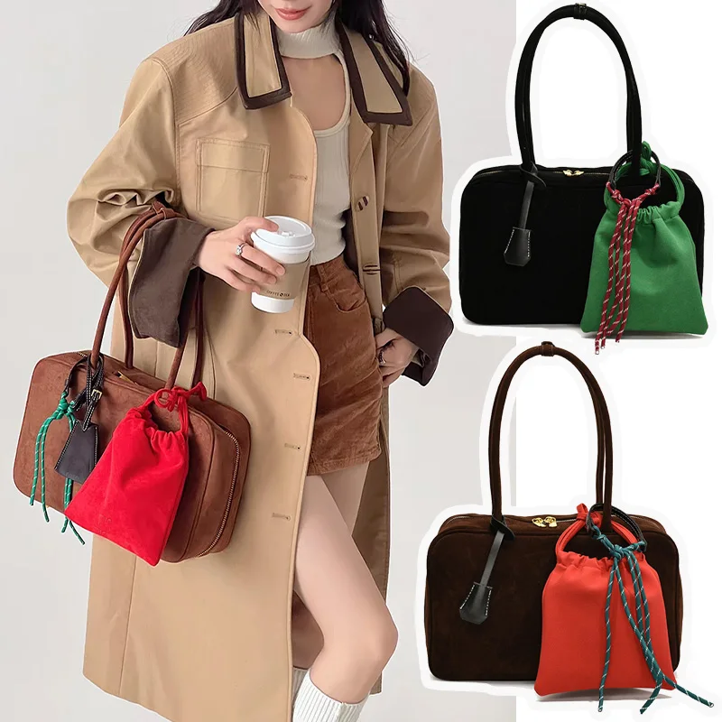 Large Capacity Y2K Korean Tote Bags For Work Commuting Carrying Bag Student Outfit Shoulder Bag With Purses Pendant Shopping Bag