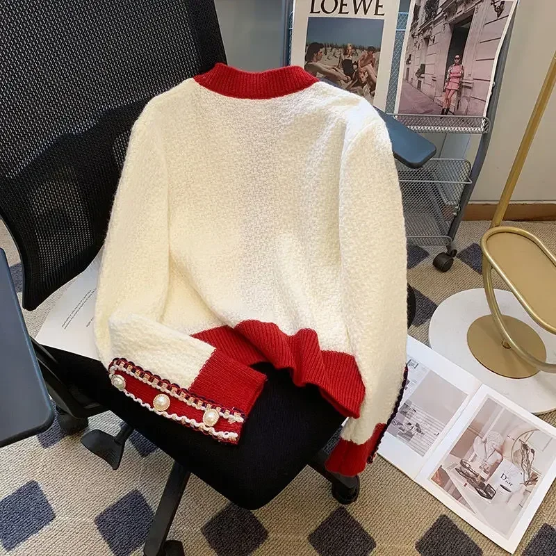 Woolly Popular Beautiful Bow Tie Sweater Women\'s Autumn Outfit Design Sense Niche Knitted Cardigan Gentle and Stylish Red Jacket