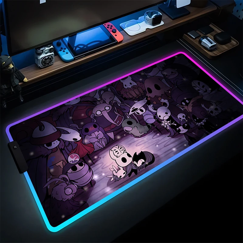 

LED Mouse Pad Gaming Accessories Gabinete Gamer RGB PC Computer Kawaii Desk Mat Hollow Knight Keyboard Pad Anime Tablet Mousepad