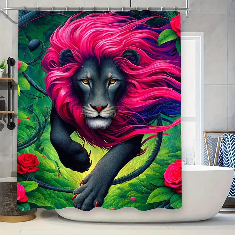 

Очаровательная занавеска для душа с изображением льва, многоцветный декоративный коврик для ванной в стиле фэнтези, чехол для аксессуаров для ванной комнаты в кухне, столовой