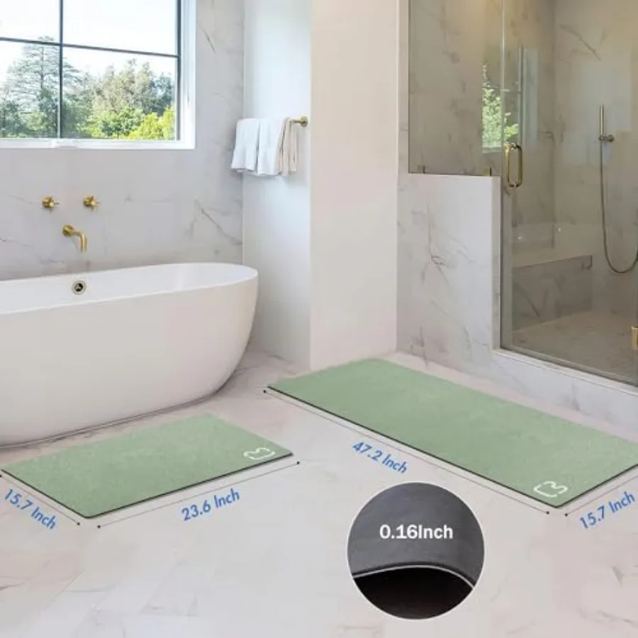Bathroom Rugs and Mats Set 2 Pcs Diatomaceous Earth Bath Mat, Sage Non Slip Rubber Backed Quick Dry Bathroom Rugs Super Absorbe