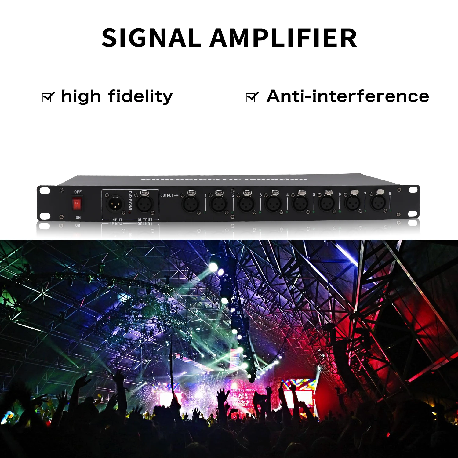 8-Way DMX Distribution Light Controller DMX512 Beam Splitter Light Signal Amplifier Professional Stage Equipment