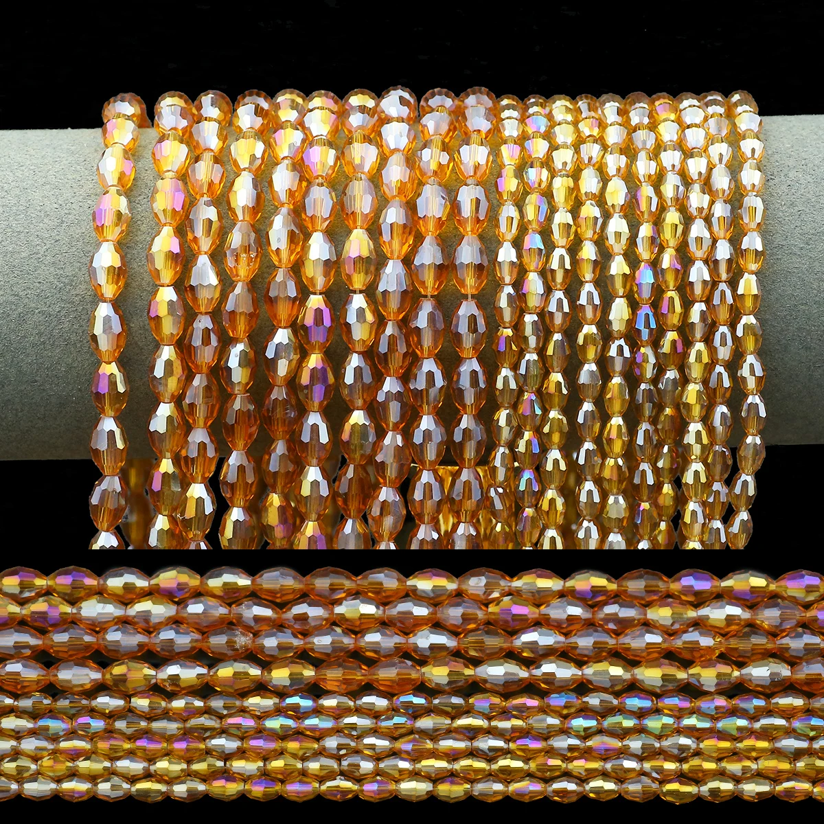 6/8mm Rice Grain Shaped Brown Straight Hole Austrian Crystal Glass Oval Loose Beads For DIY Jewelry Making Bracelets Accessories