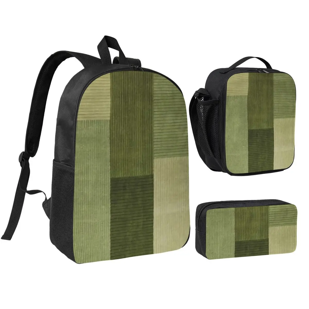 

Corduroy Sage Green Pattern Backpack Boys Girls BookBag School Bag Laptop Shoulder Bags 3ps Insulated Lunch Bag Pencil Case