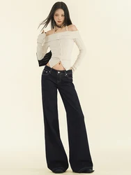 WCFCX STUDIO Women's Retro High Waisted Jeans Streetwear Straight Denim Trousers Female Loose Wide Leg Pants Autumn Winter New