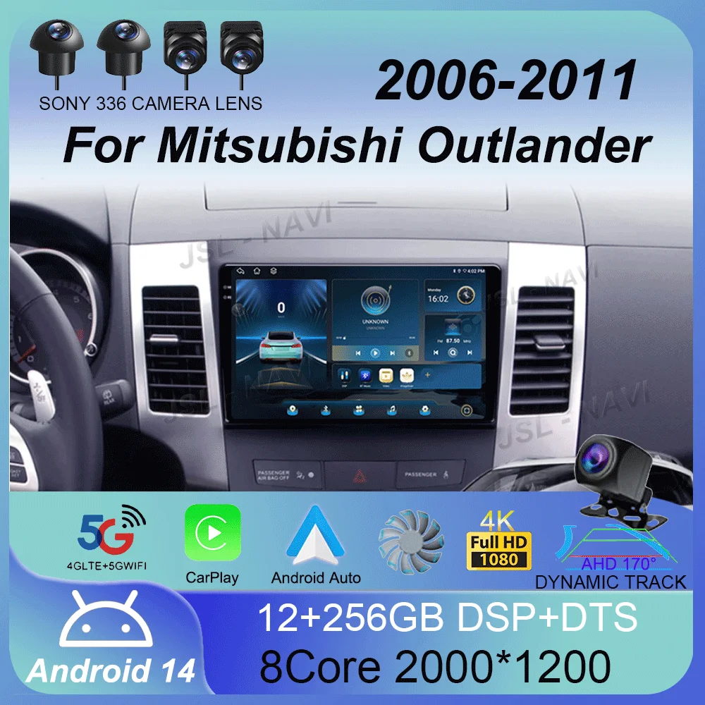 

8-ядерный 2 Din Android 14 мультимедийный плеер автомобильное радио для Mitsubishi Outlander 2006-2011 Peugeot 4007 Citroen C-Crosser Carplay Gps