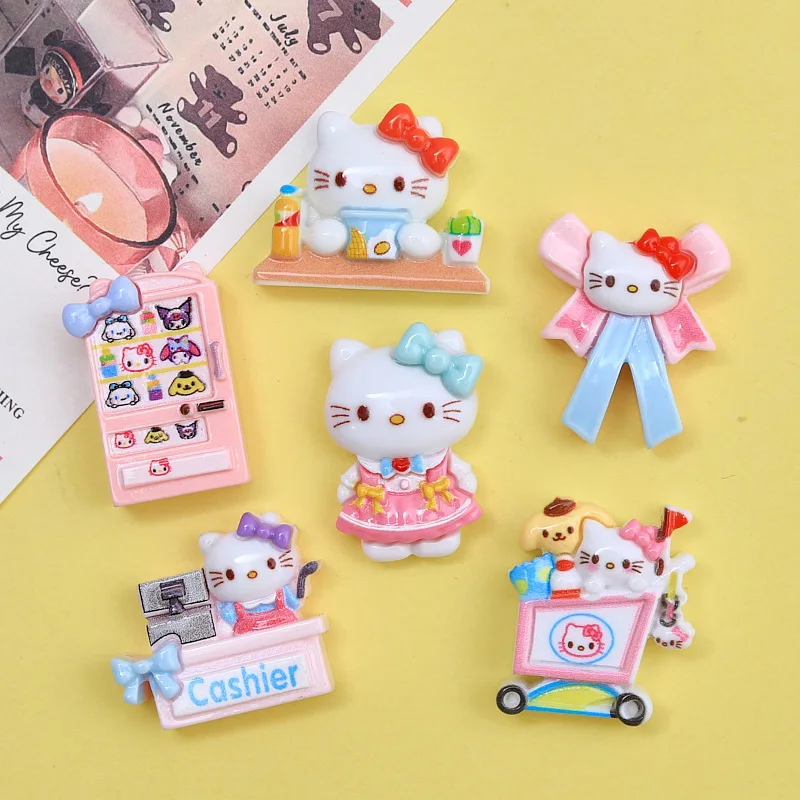 5pcs cute hello kitty cartoon resin flatback diy kawaii resin accessories crafts materials scrapbooking embellishment