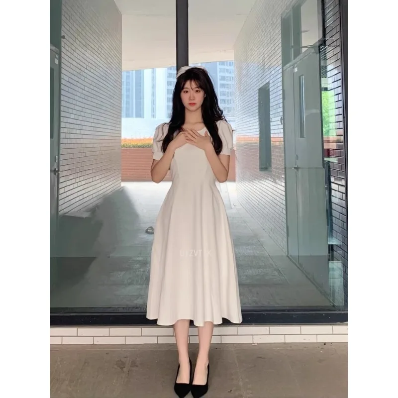 Light Luxury Satin Midi Wedding Dresses Temperament Dress Women's Summer White Photos Shoot Dress Simple Bridal Gown Customized