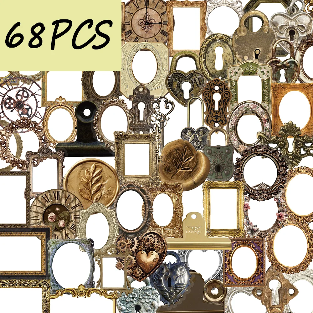 68PCS Retro Photo Frame Series Stickers, Suitable for Decorating Handbooks, Books, Mobile Phones, Waterproof PET Stickers