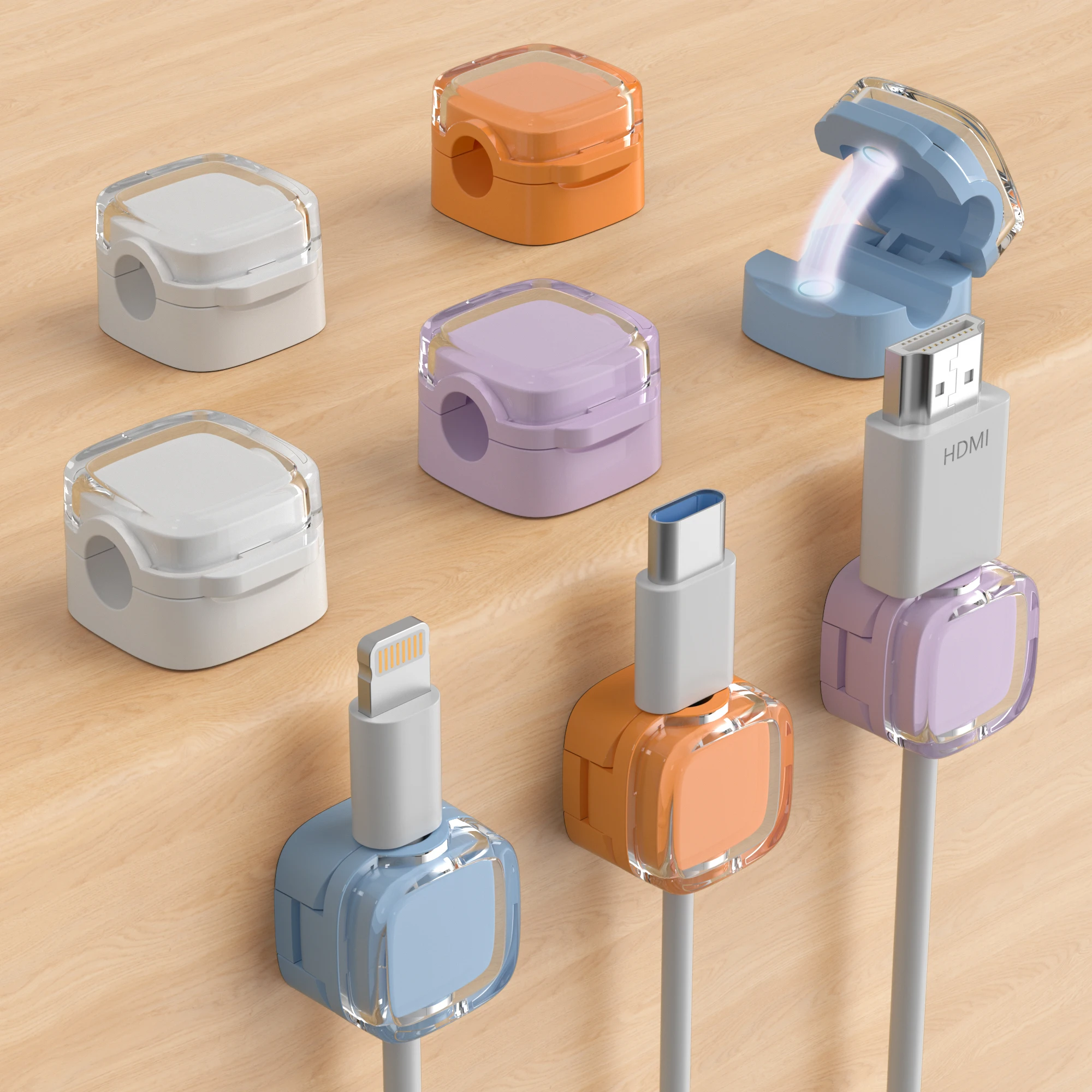 8-piece set of color magnetic charger office desk cable clip, sunlight colored USB charging cable organizer, magnetic plug hook,