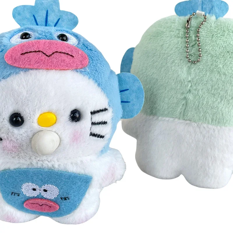 MINISO 1-20PCS Leuke Spit Bubble Fish Head Kitten Hanger Transformatie Kat Knuffels kinderen Geschenken Pluche tas Charme Sleutelhanger