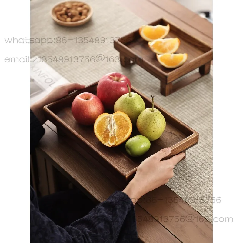 Medieval Solid Wood Tray New Chinese Fruit Tray Living Room Coffee Table Wooden Retro High-footed  Tea Tray
