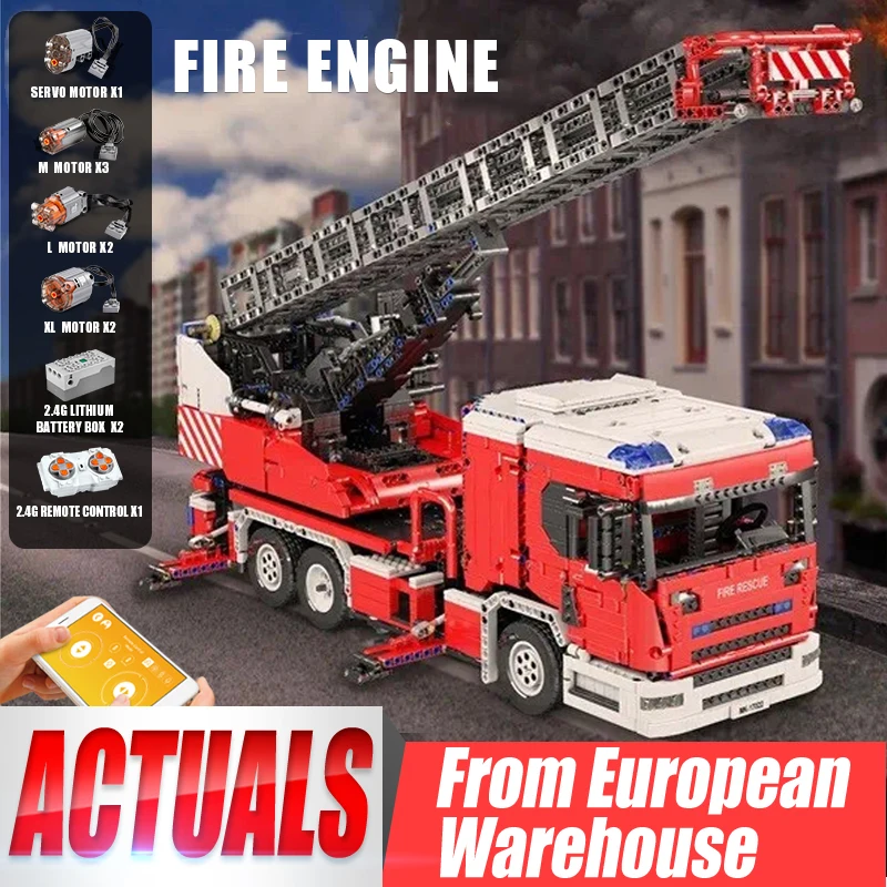 

MOULD KING 17022 Technical Car Toys MOC-60361 Motorized Scania L fire Ladder Truck Kits Model Blocks Bricks Kids Christmas Gifts