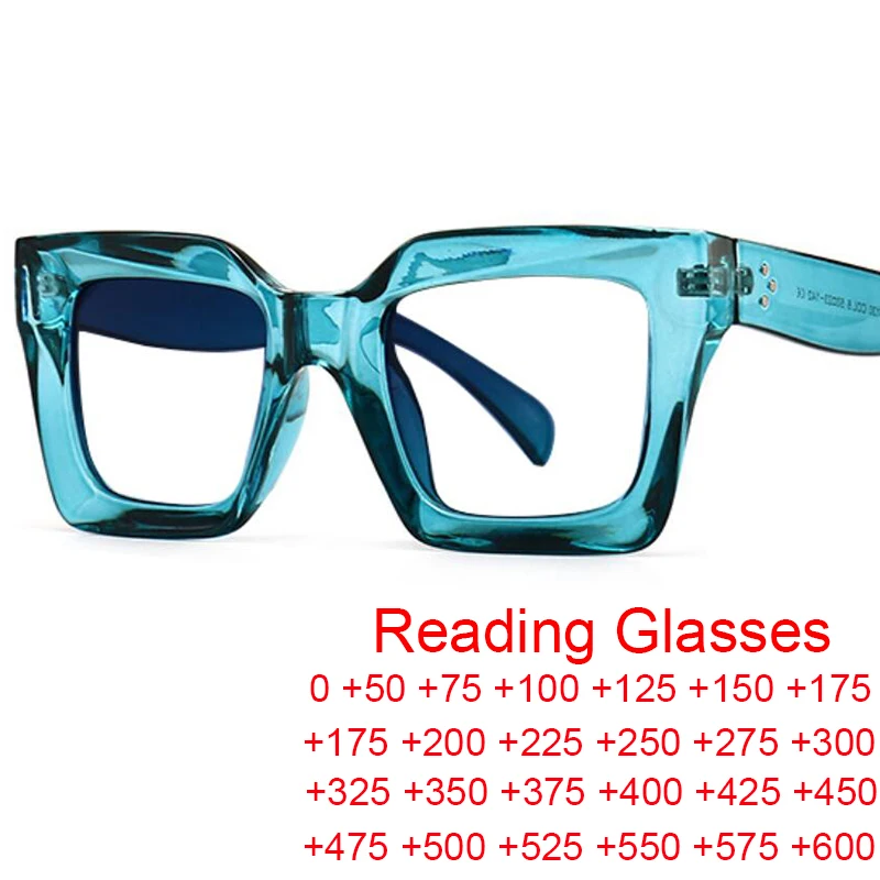 Vintage surdimensionné carré Anti lumière bleue lunettes de lecture femmes hommes tendance optique-lunetterie fini hypermétropie lunettes + 2 + 5