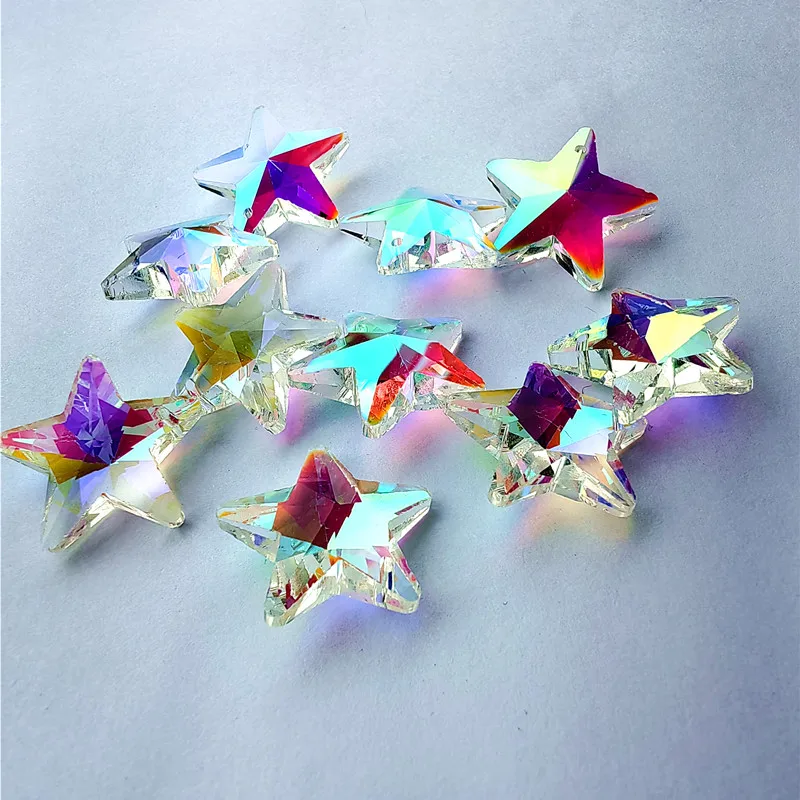 Hot Selling 50pcs Rainbow 26mm Crystal Shiny Star Sunshine Collection Crystal Suncatcher Ornaments Christmas Tree Diy Decoration
